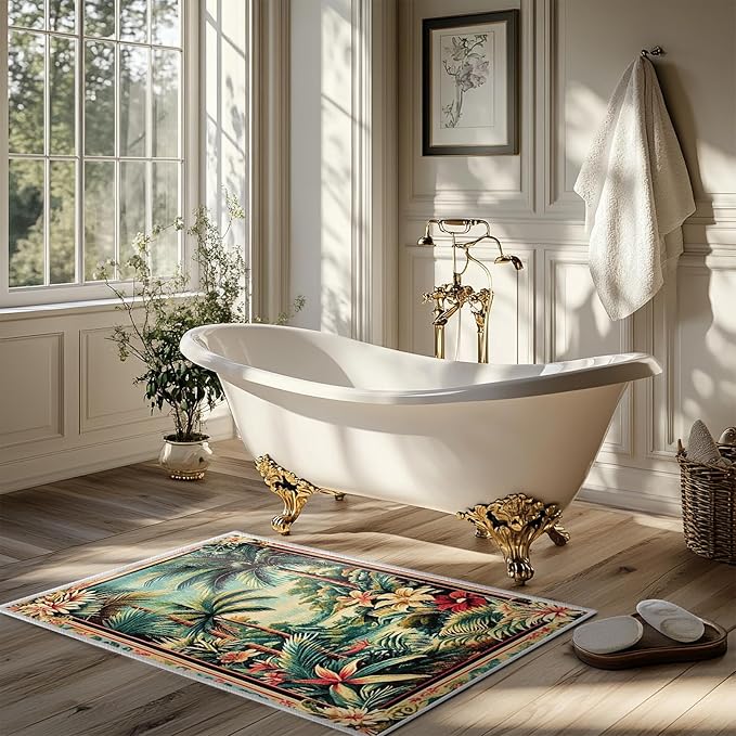2x3 Tropical Rainforest Area Rugs Boho Forest Rug for Bathroom Kitchen Entryway Indoor Soft Non-Slip Thin Hippie Carpet Small Green Doormat for Office Dining Room Under Table Washable Machine