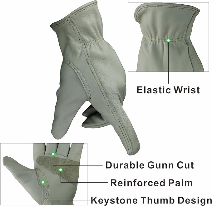 Leather Work Gloves Grain Cowhide for Yard Work, Gardening, Farm, Warehouse, Construction, Motorcycle, with Elastic Wrist, Men & Women X-Large 1 Pair