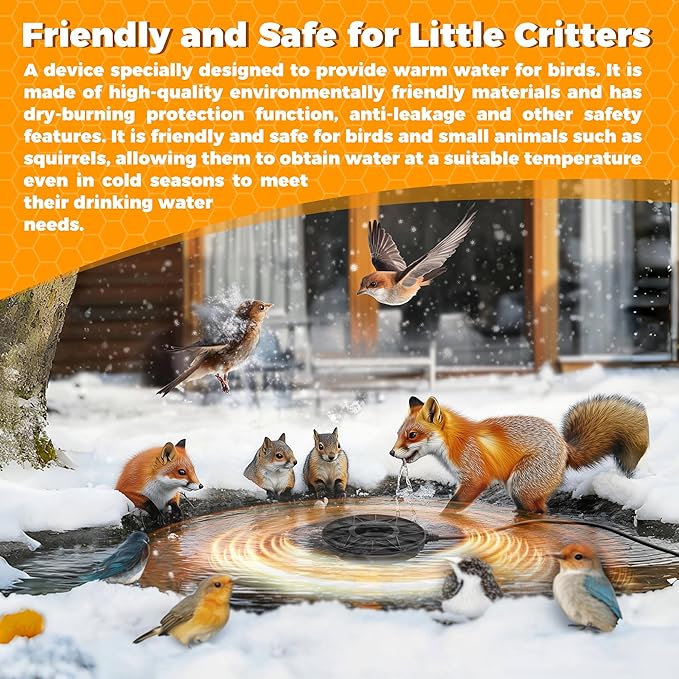 Bird Bath Heater, 70W Submersible Pond Deicer Bird Bath Deicer Birdbath Water Heater Thermostatic Control Power Saving for Outdoors in Winter (with Water Pump)