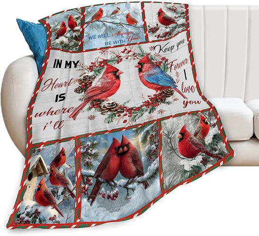 Cardinal Blanket Red Bird Throw Blankets for Girls Boys Kids Cardinal Lover Soft Cozy Fleece Plush for Couch Sofa Bed 60"x50"
