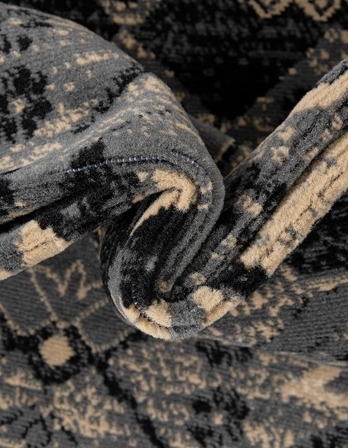 Unique Loom Taftan Collection Border Geometric Tribal Inspired Design Area Rug (7' 0 x 10' 0 Rectangular, Black/ Gray)
