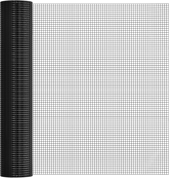 Black 19 Gauge 1/2 Inch Hardware Cloth - Vinyl Coated Welded Wire Mesh Roll - Duty Rust Proof Fencing for Gardens, Poultry Animal Netting Cage Screen (Black 1/2 48inx100Ft)