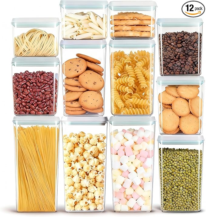 Pop Containers with Lids - Stackable Airtight Food Storage, Kitchen Pantry Storage Containers for Snacks Candy Salt Herbs Spices BPA-Free (12PCS (1.2 + 2.0 + 2.7 + 3.3 Qt) * 3)