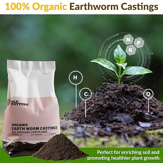 Organic Earthworm Casting All-Natural Fertilizer, ~15 lbs, for Indoor and Outdoor Planting, Enhances Root and Overall Health, Revitalizes Soil with Health Microbes,15 Quarts.