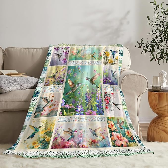 Hummingbird Blanket Gifts for Girls Boys Soft Warm Plush Bird Throw Blanket Flannel Fleece Fuzzy Birds Stuff Blanket for Bed Couch Living Room Decor 60"X50"