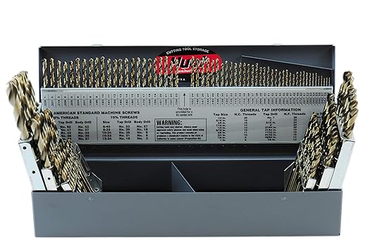 Shars 1/16-1/2", A-Z, #1-#60 115 pcs Cobalt Jobber Drill Set with Huot Index Box 135° Point Angle 404-2203C L