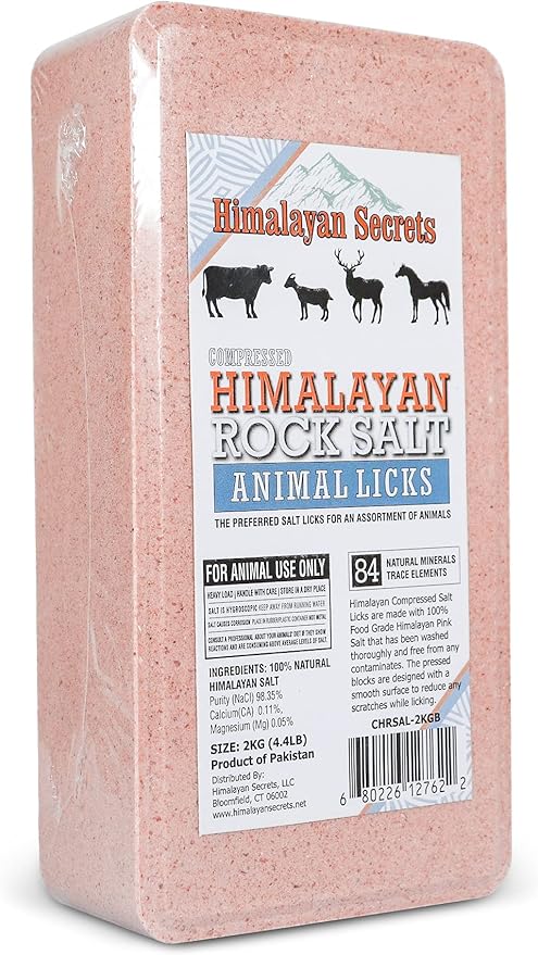 Himalayan Secrets Compressed Pink Salt Lick Brick for Livestock & Wildlife, Pure & Natural Feed Salt Block, Minerals & Trace Elements, No Additives, Durable & Long Lasting, 4.4LB (2KG)