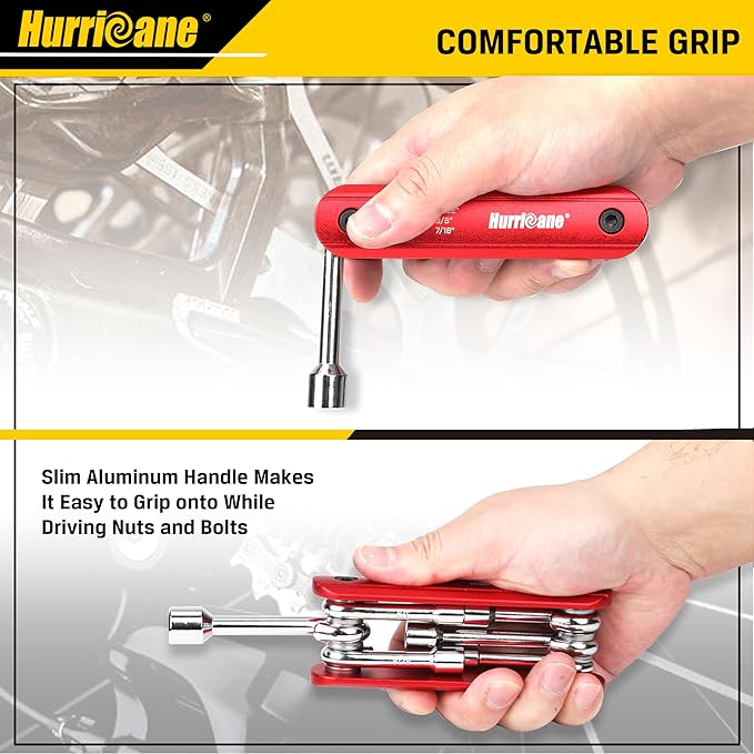 HURRICANE 6 in 1 Folding Nut Driver Set SAE, Hex Nut Driver Set, Cr-V Steel Shank. Premium Portable Premium Aluminum Handle. Easy to Carry Out, 3/16, 1/4, 5/16, 11/32, 3/8, 7/16 inch
