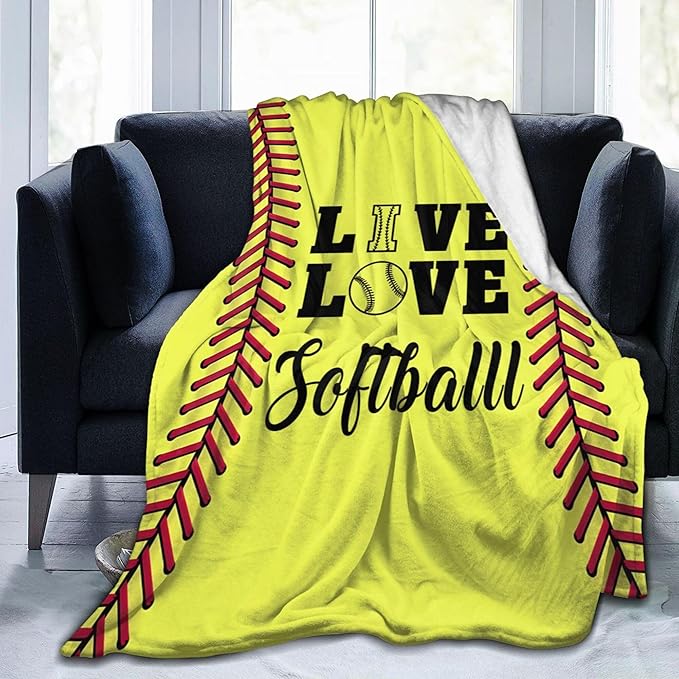 Softball Blanket Live Love Softball Gifts Fleece Comfy Plush Soft Flannel Throw Blanket Couch Sofa Birthday Gifts for Women Men Kids - 40''x50''