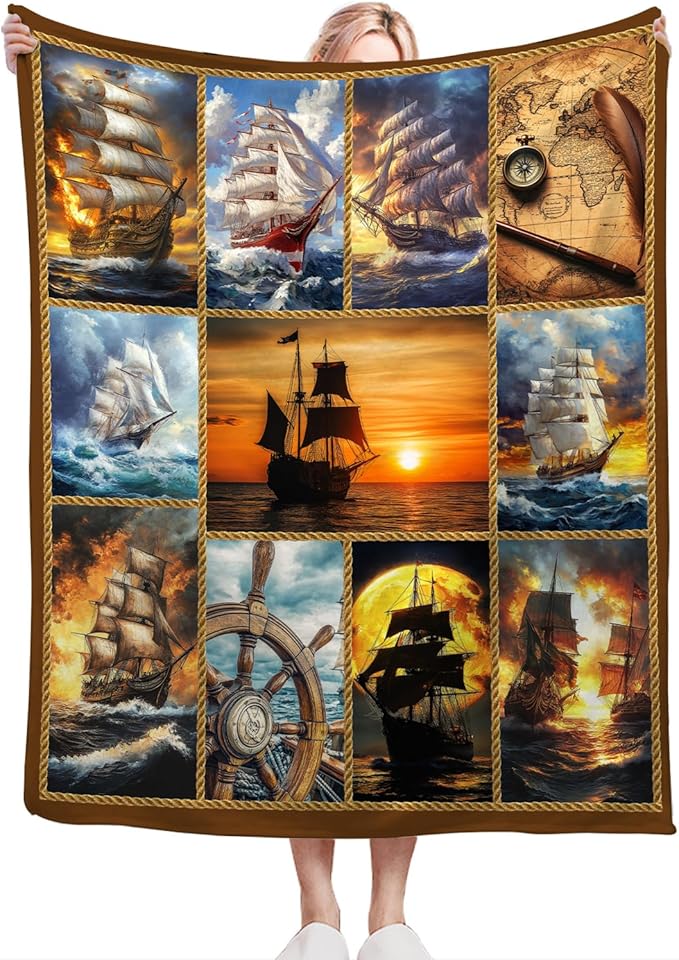 Nautical Throw Blanket Ultra Soft Cozy Navigation Sailboat Blanket Fleece Fuzzy Plush Nautical Lovers Decor Gifts for Women Girls Adults Couch Sofa 80"x60"