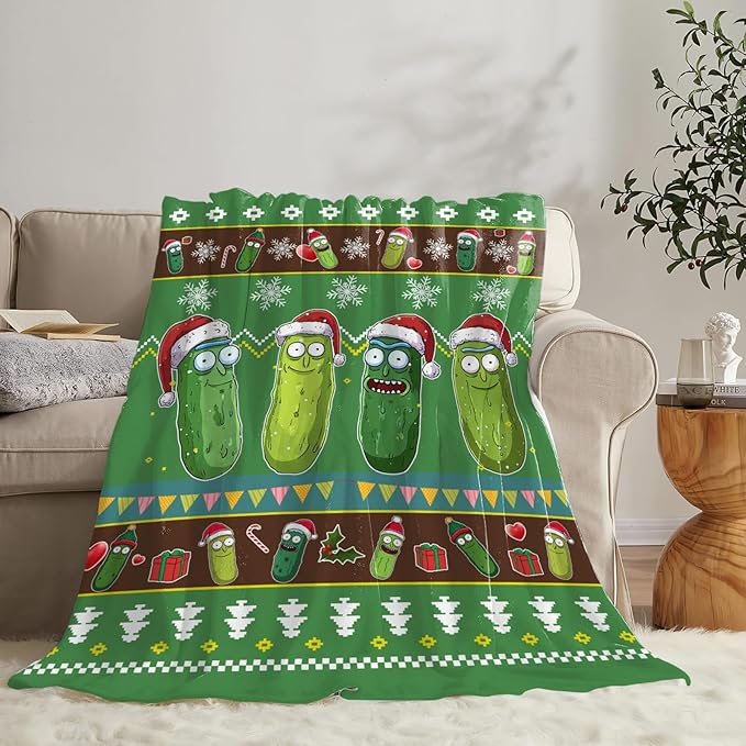 Dynova Christmas Pickle Blanket Cozy Plush Pickles Lovers Throw Blankets Fuzzy Flannel Fleece Funny Gifts for Girls Boys Women Men 50"X40"