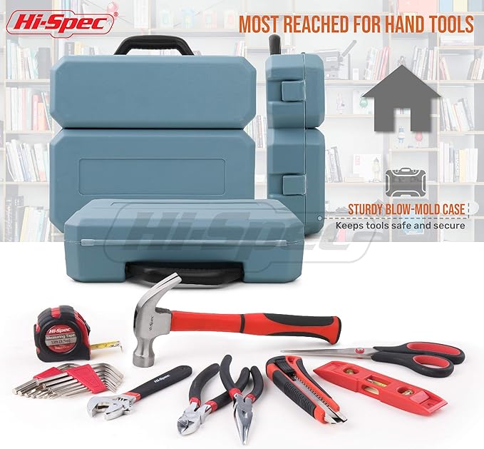 Hi-Spec 49pc Complete Home Tool Kit Set in a Portable Toolbox Case. Essential Household Repair Tools for DIY in The Apartment, Office and College