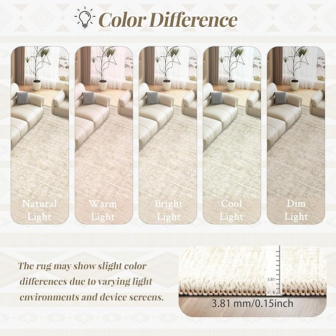 Washable Area Rug 2x3: Moroccan Entryway Rug Geometric Farmhouse Boho Throw Rug Non Slip Low Pile Soft Indoor Doormat for Entrance Bedroom Kitchen Hallway (Beige,2x3)