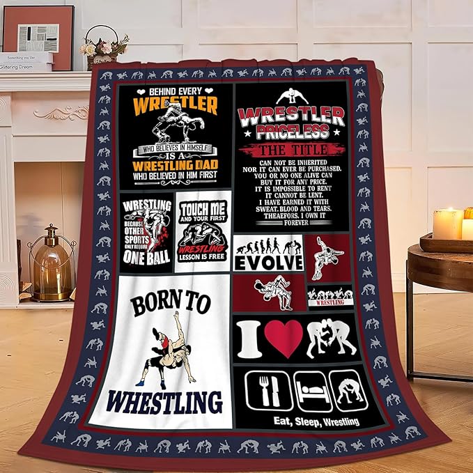 Wrestling Blanket Wrestlers Decor Throw Blanket Super Soft Flannel Lightweight Fluffy Plush Cozy Fuzzy Fleece Sports Gifts Blanket for Boys Kids Adults Man Woman for Bedding Sofa 40"X50"