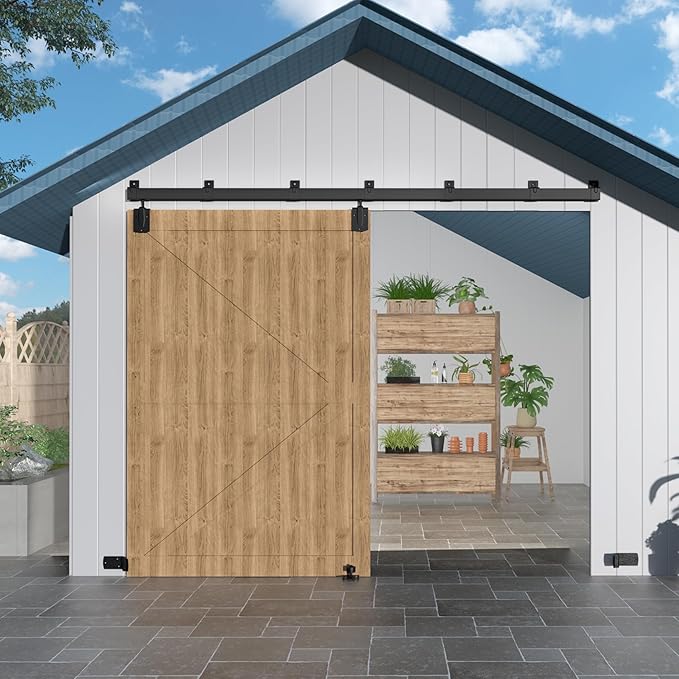 12FT Heavy Duty Exterior Barn Door Hardware Kit, BarnBase Box Rail Hardware Kit, Outdoor Barn Door Hardware Kit for 1 Door(Door not Include), 450 lbs Capacity, Black