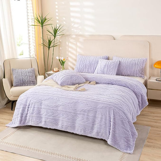YUSOKI Sherpa Twin XL Blanket(Without Pillows)-3D Stylish Design Super Soft Blankets for Teen Girls Women Couch Bed Sofa Chair Men Boys Gift(Lavender Fog,65"x90")
