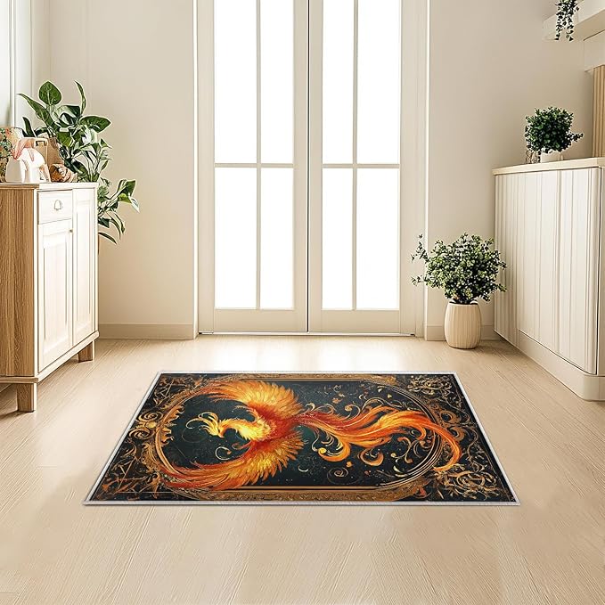 2x3 Phoenix Area Rugs Boho Vintage Phoenix Rug for Bathroom Kitchen Entryway Indoor Soft Non-Slip Thin Hippie Carpet Small Doormat for Office Dining Room Under Table Washable Machine