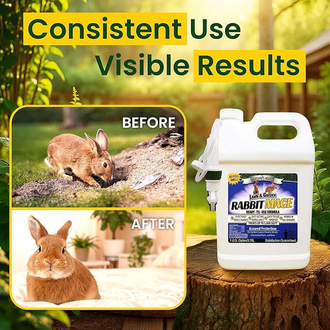Nature’s Mace Rabbit MACE, Rabbit Deterrent for Yard, Rabbit Repellent Outdoor, Mint Scent Rabbit Spray, Garden, Lawn, Keep Rabbits Out, 1 Gallon Ready to Use, Safe Around People, Pets, Plants