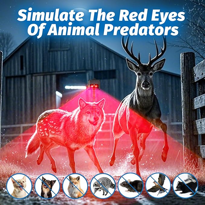 4 Packs Solar Animal Repeller, 2025 Upgraded Predator Nocturnal Animal Repellent, Red Led Light Control Outdoor Deterrent Coyote Raccoon Deer Fox Skunk Squirrel for Garden Yard Farm Chicken Coop