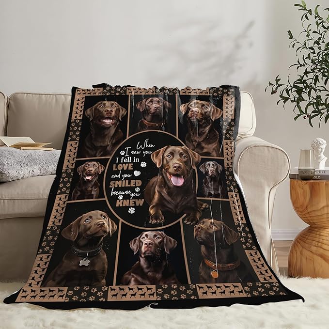 Labrador Blanket Gifts for Girls Boys Chocolate Lab Dog Lovers Throw Blankets Cozy Plush Fleece America Flag Flannel Fuzzy 60"X50"