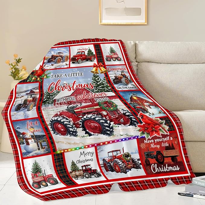 Christmas Blanket, Red Truck Throw Blanket, Winter Snow Gifts Blankets Snowman Stuff Fleece Flannel Plush for Girls Women Lovers Adults Soft Bedding Gift for Sofa Bed Office Decor 60"x50"