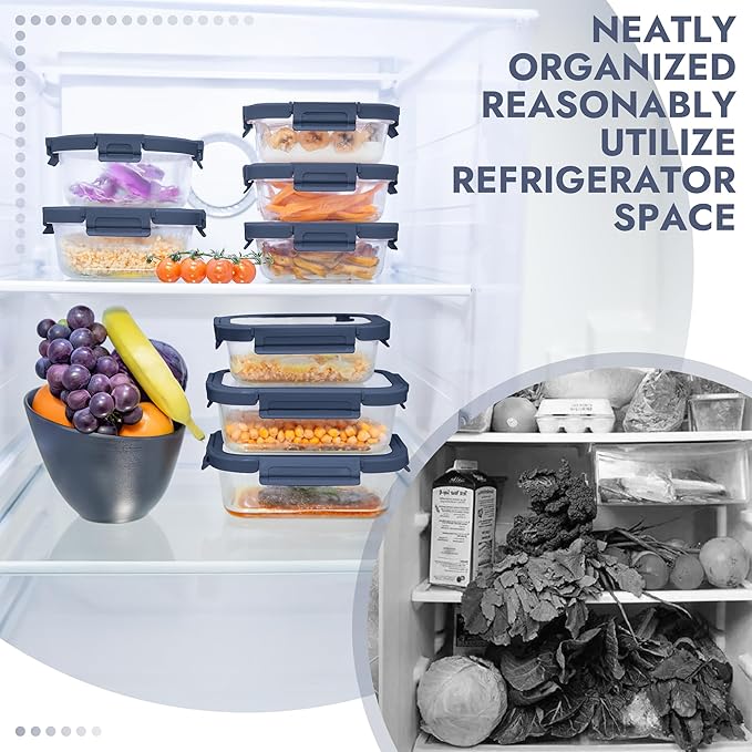 10-Pack Glass Food Storage Containers with Tempered Lids – Borosilicate, Airtight, Oven-Safe (-4°F~950°F), BPA-Free, 4.4 & 1.6 Cup, Leak-Proof, Dishwasher Safe (Blue)