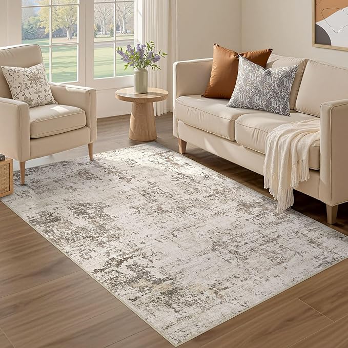 3x5 Area Rug Living Room Rugs - Washable Neutral Modern Abstract Soft Thin Rug Indoor Floor No Slip Rug Carpet for Bedroom Under Dining Table Home Office Decor - Dark Brown