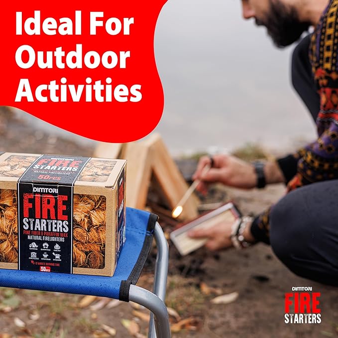 50 pcs Grill Starter for Indoor and Outdoor Use, Natural, Eco-Friendly Firelighters for Grills, Smokers, Fire Pits, Wood Stoves - Waterproof, All-Weather Camping Natural Starters