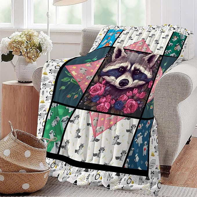 Raccoon Blanket Cute Raccoon Throw Blanket Ultra Soft Cozy Fleece Gift Fuzzy Plush Bedding Blankets for Kids Teens Adults Girls Boys Women Men 60"x50"