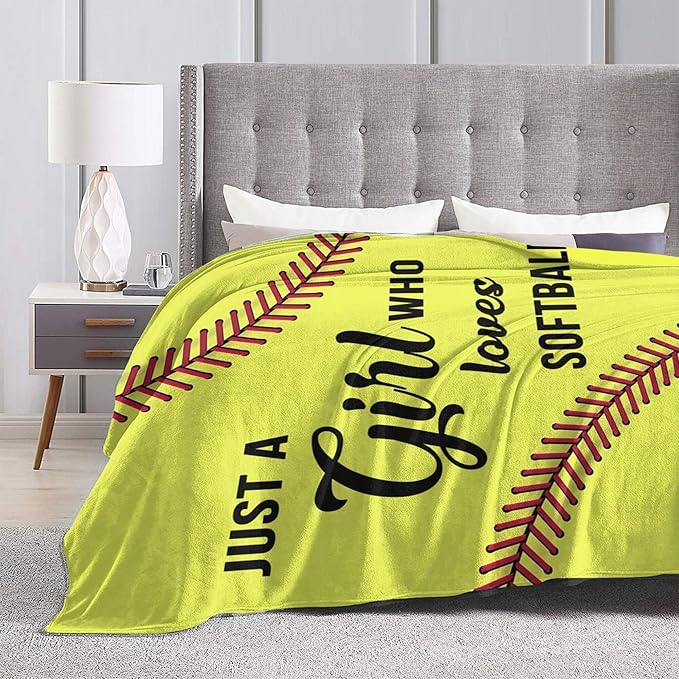 Just A Girl Who Loves Softball Blanket Soft Team Throw Blanket Fleece Comfy Yellow Plush Flannel Softball Travel for Outdoor Couch Sofa Birthday Gifts for Girls Kids - 40''x50''