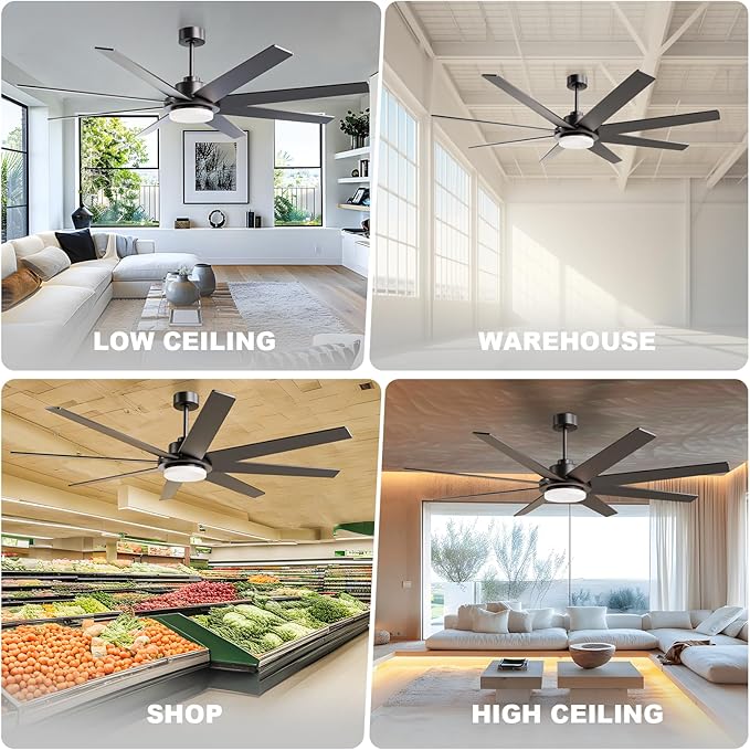 72 Inch Ceiling Fans with Lights and Remote, Outdoor Indoor Black LED Big Ceiling Fan Reversible 24db Quiet DC Motor, 6 Speed 3CCT Dimiable, Modern Ceiling Fans for Patios Living Room Farmhouse Garage