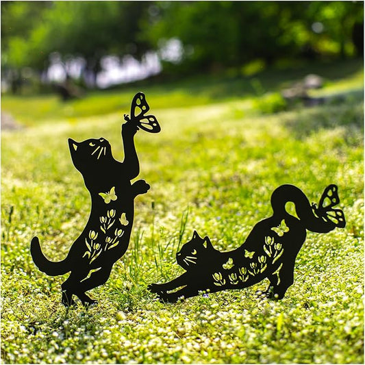 Cat Metal Garden Stakes Decorative,Gifts for Women/Men/Cat Lovers Gifts,Black Cat Silhouette Statues Garden Decor for Outside,Outdoor Decor,Yard Art,Patio,Lawn Ornaments