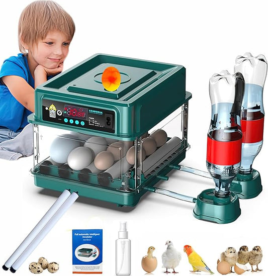 Egg Automatic Incubator 24-60 Eggs Automatic Intelligent Incubators for Hatching Eggs,Poultry Hatching Machine for Chicken Duck Goose Quail Bird Pigeon (15EGGG)
