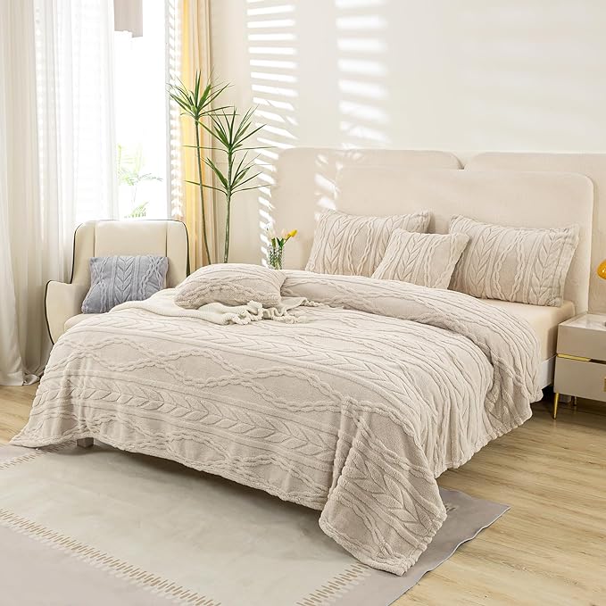 YUSOKI Sherpa Twin XL Blanket(Without Pillows)-3D Stylish Design Super Soft Blankets for Teen Girls Women Couch Bed Sofa Chair Men Boys Gift(Linen,65"x90")