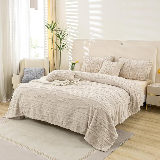 YUSOKI Sherpa Twin XL Blanket(Without Pillows)-3D Stylish Design Super Soft Blankets for Teen Girls Women Couch Bed Sofa Chair Men Boys Gift(Linen,65"x90")