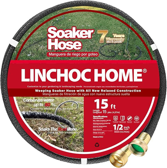 1/2 Inch Solid Brass Soaker Hose | Heavy Duty Leakproof Garden Hose for Gardens, Lawns & Landscaping | Flexible Eco-Friendly Design(15FT)