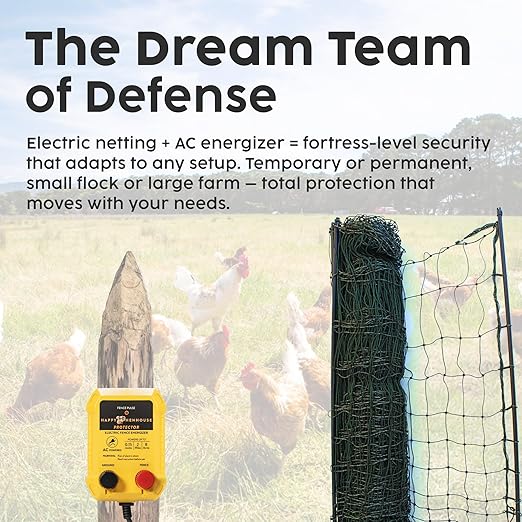Electric Poultry Netting – Premium, Portable & Weatherproof 48" x 164' Net with Stakes, Easy-Setup Predator Fence for Chickens, Farms & Gardens - Sleep Sound Knowing Your Coop is Safe