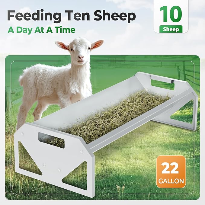 Livestock Feeding Trough 22 Gallon Capacity 45" Hay Feeder Heavy Duty Livestock Trough for Horse Sheep Cattle Hog V-Shaped Farm Sheds Pen Water Feeder Trough Powder Coated Silvery Steel