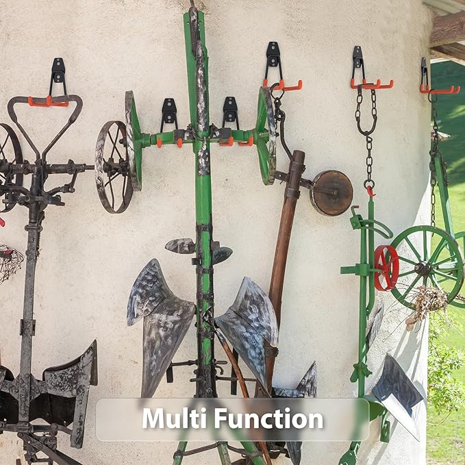 Garage Hooks with Anti-Slip Coating,Heavy Duty Wall Mount Storage Hooks for Hanging Bike,Hose,Ladder,Yard,Garden Tools (4 Pack Orange 5.2x5.1 Inch)