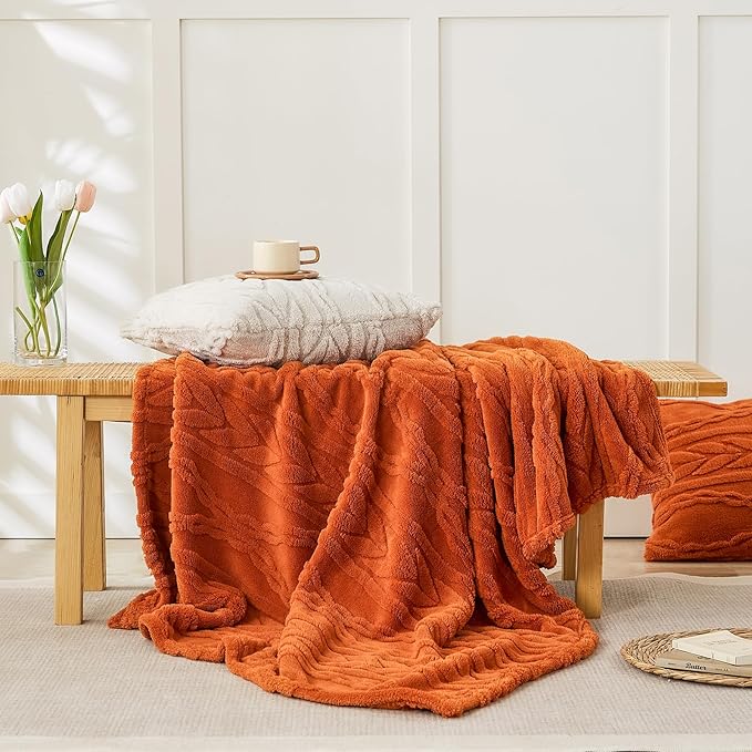 YUSOKI Sherpa Throw Blanket(Without Pillows)-3D Stylish Design Super Soft Cozy Blanket Plush Fluffy Blankets for Teen Girls Women Couch Bed Sofa Chair Gift(Burnt Orange,50"x65")