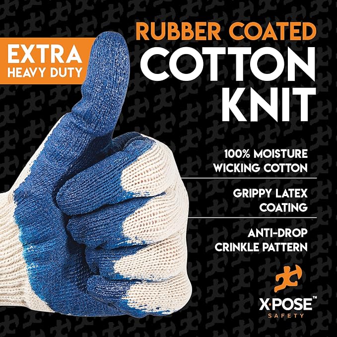 Working Gloves Red & Blue Palm Working Gloves - Latex Rubber Coated Knit with Grip-Safety Gloves for Construction,Electrician