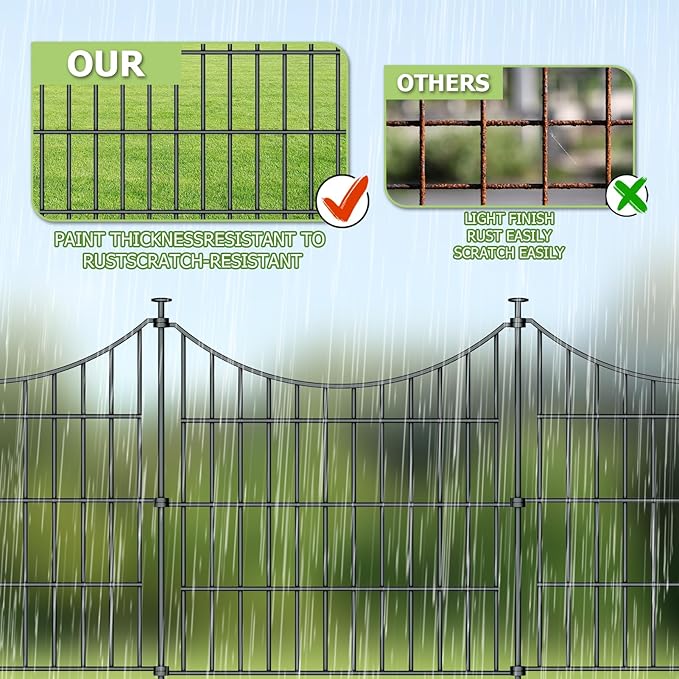 10 Panels Garden Fence Dog Fence Outdoor for Yard, 24in H x 20ft L Rustproof Metal Fencing with Ground Stakes | No Dig Animal Proof Containment for Pets/Rabbits | Durable Patio Security Panels