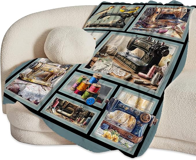 Sewing Blanket Gifts for Women Girls Adults Mom Grandma Seamstress Ultra Soft Cozy Sewing Machine Throw Blankets Fleece Fuzzy Plush Decor for Couch Sofa 80"x60"