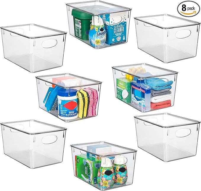 ClearSpace Plastic Storage Bins With lids, 8 Pack – Perfect Pantry Organization and Storage – Fridge Organizer, Pantry Storage Containers and Storage Bins, Cabinet Organizers