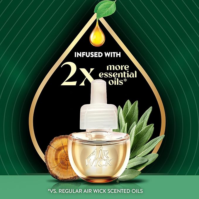 Air Wick Vibrant Plug In Scented Oil Refill,White Sage & Mahogany, 5 ct