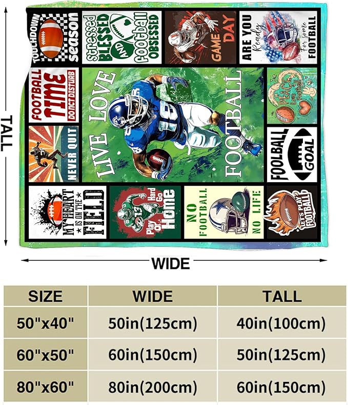 Football Blanket Gifts for Boys Men Soft Warm Plush Rugby Sport Throw Blanket Flannel Fleece Fuzzy Football Blanket for Kids Adult Lover Bed Couch Living Room Decor 50"X40"
