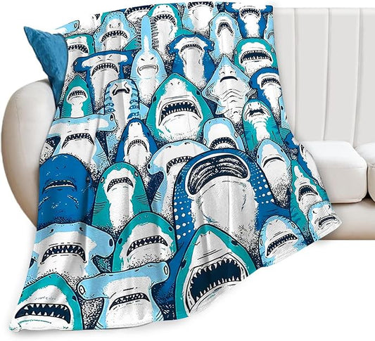 Shark Blanket Gifts for Girls Boys Soft Warm Plush Sad Sharks Throw Blanket Flannel Fleece Fuzzy Stuff Cute Shark Blanket for Bed Couch Living Room Decor 60"X50"