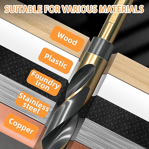 1 Inch Drill Bit,Reduced Shank Drill Bits for Metal Wood and Plastic,High Speed Steel Black & Gold Drill Bit with 1/2 Inch Shank