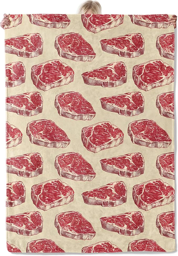 Steak Pattern Throw Blanket Gifts for Women, Soft Fuzzy Warm Cozy Flannel Blankets for Bedroom, Travel, Couch, Home Decor 40x50 in