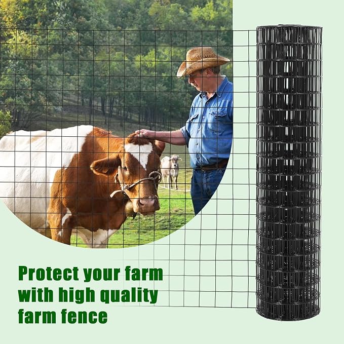 Wire Mesh Fence Roll 36inx50ft, 2inchx2inch 16GA Galvanized Steel Poultry Netting, Vinyl Coating Metal Wire Hardware Cloth Fence for Garden Yard Animals Plants Protection, Farm Fencing, Black